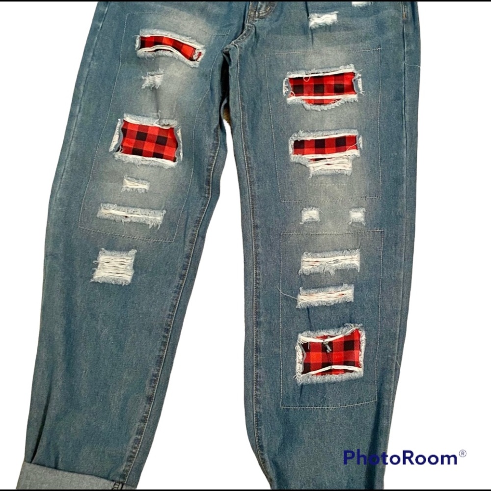 Buffalo plaid jeans